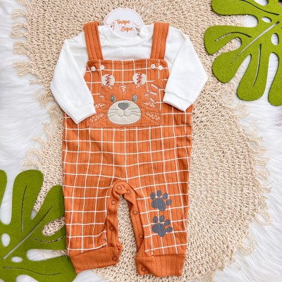 Conj. Body Manga Longa e Jardineira Tigrinho - Ferrugem